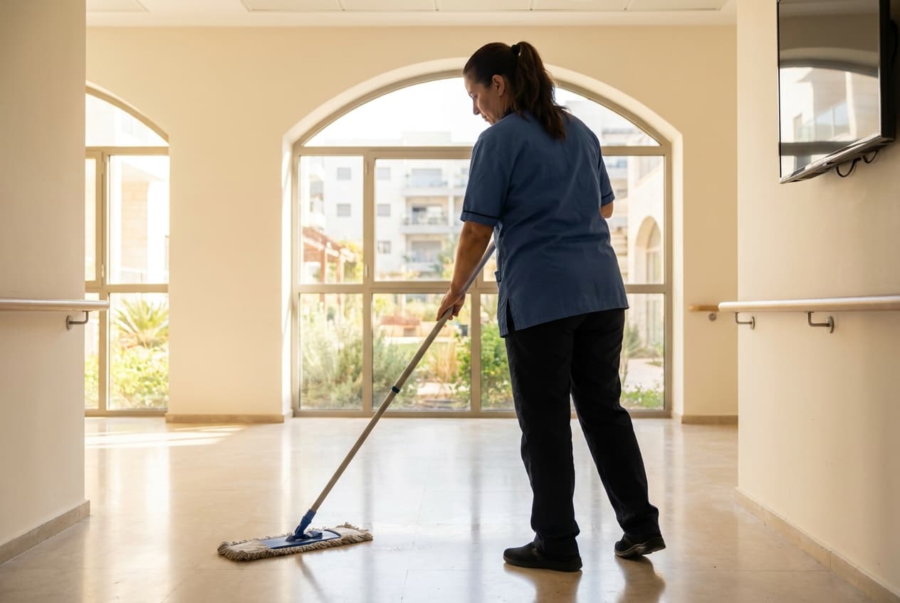 Cleaning at Meuchedet Day Hospital in Rehovot